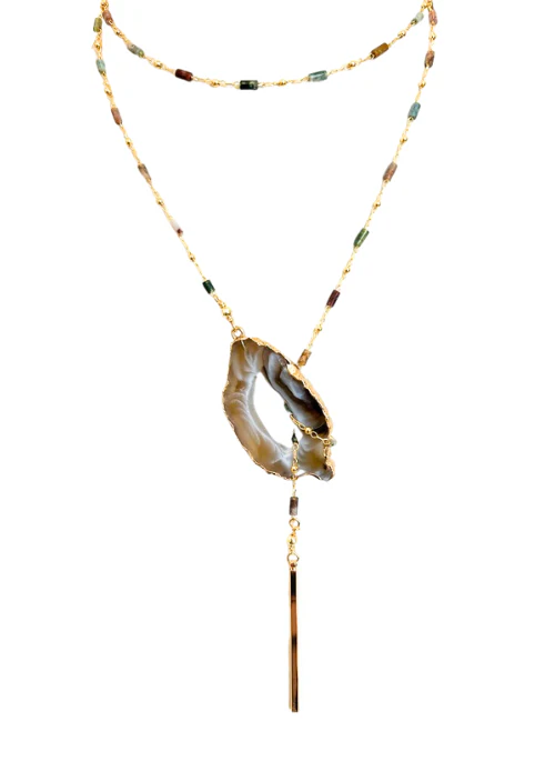 Geod Lariat Necklace with Gemstone Chain - Lositime