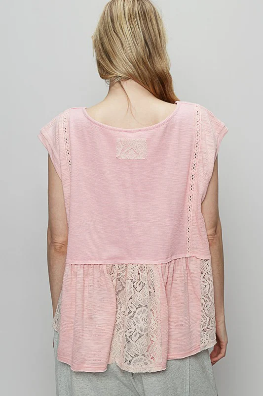 POL Embroidered Detail Boat Neck Cap Sleeve Lace Blouse - Lositime