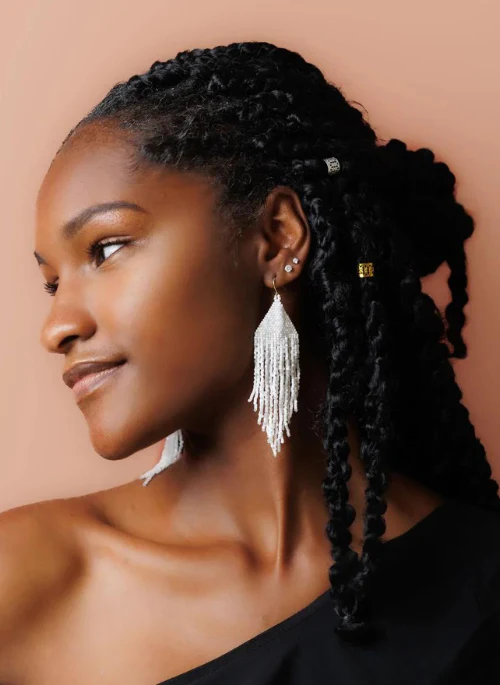 Ivy White Silk Shine Fringe Earrings - Lositime