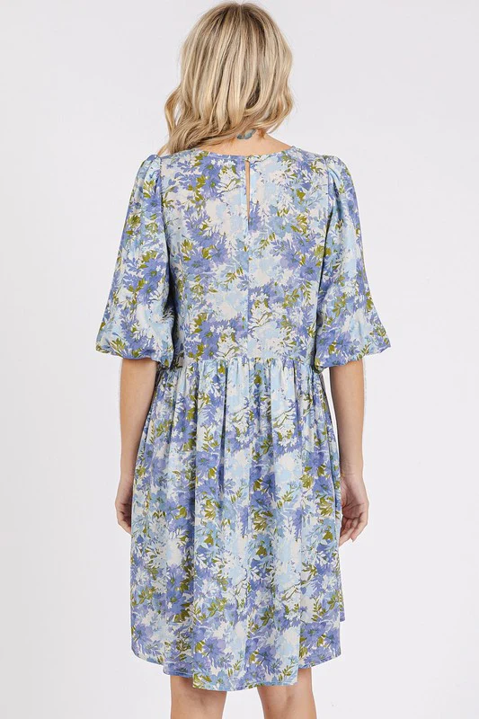 Mittoshop Flower Print Linen Blend Babydoll Mini Dress - Lositime