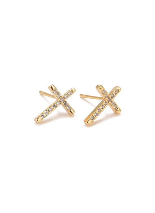 Dainty Pave CZ Cross Stud Earrings - Lositime