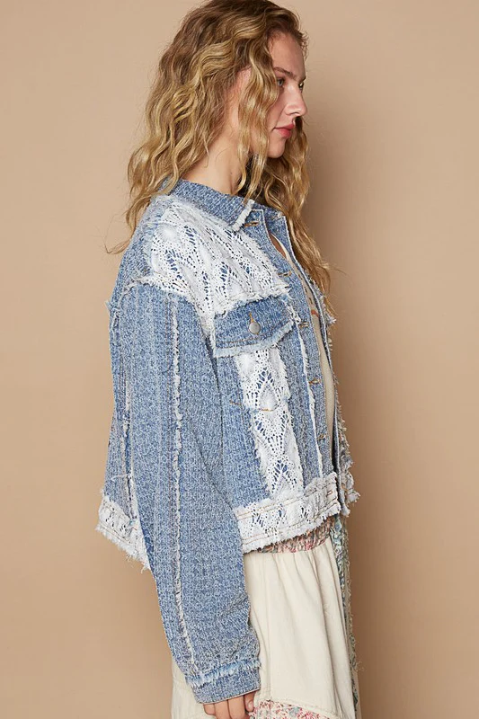 POL Crochet Patch Embroidered Button Up Jacket - Lositime