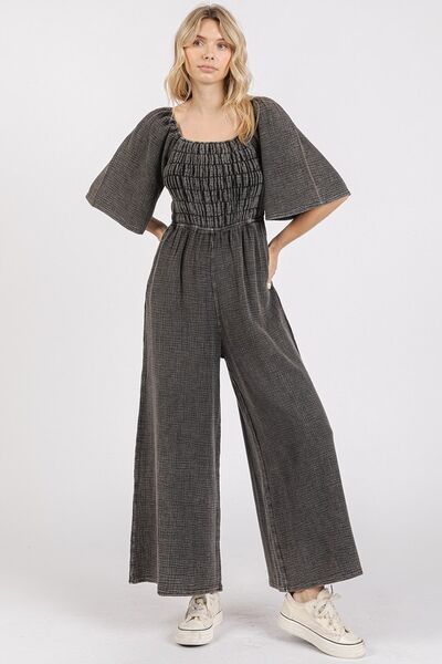 Mittoshop Mineral Wash Gauze Ruched Wide Leg Jumpsuit - Lositime