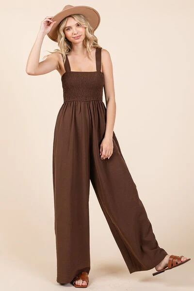 Mittoshop Smocked Wide Strap Wide Leg Overalls - Lositime