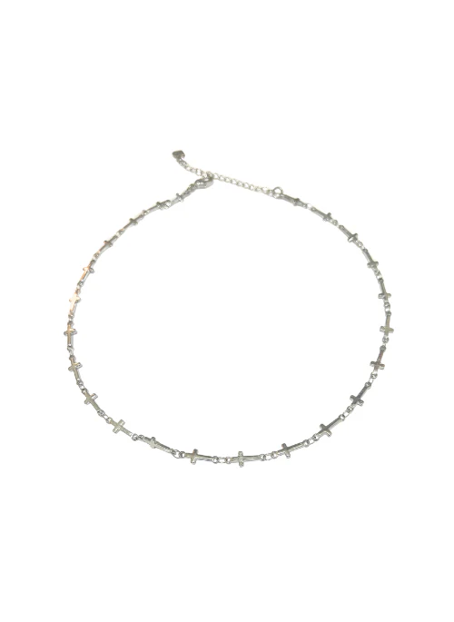 Tiny Crosses link Necklace in Silver - Lositime