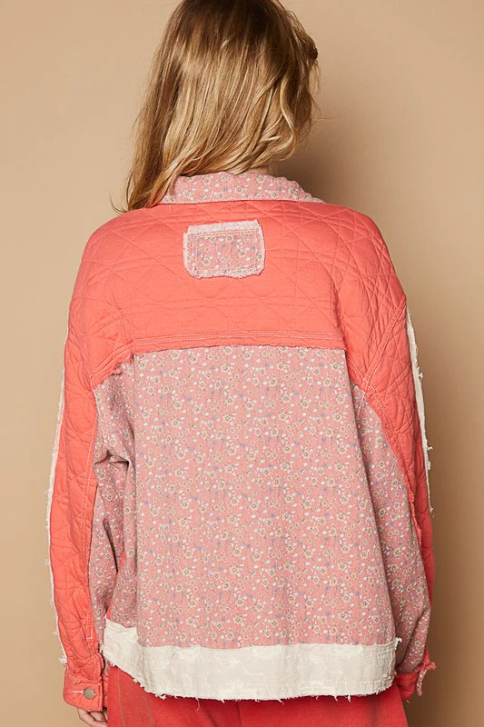 POL Floral Patchwork Zip Up Long Sleeve Jacket - Lositime