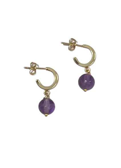 Amethyst & Gold Drop Earrings - Lositime