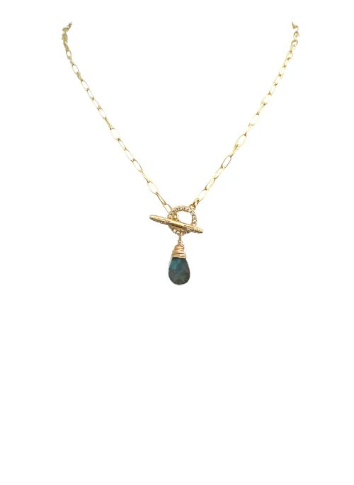 Labradorite Dainty Toggle CZ Necklace - Lositime