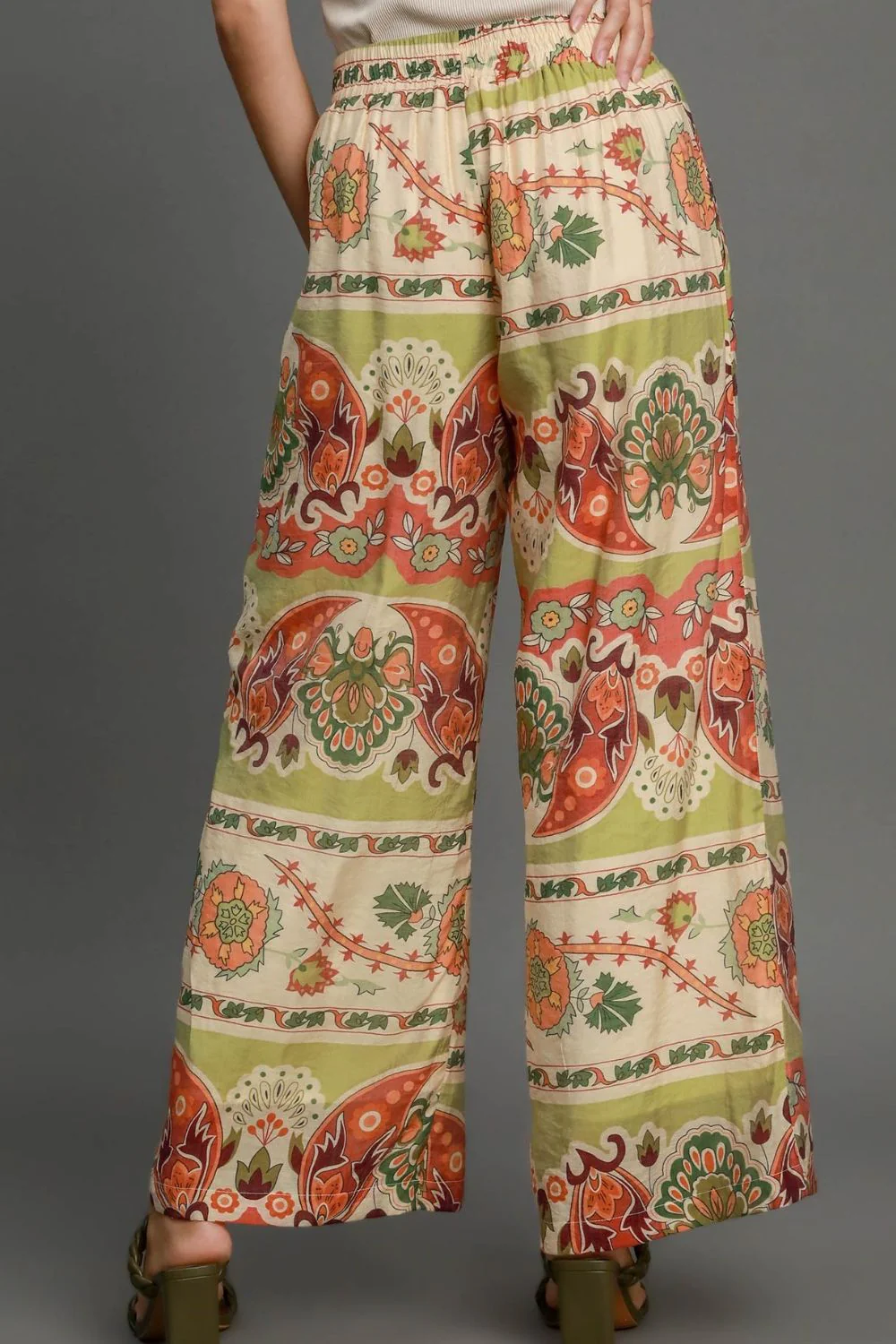 Umgee Full Size Wide Leg Border Print Pants Plus Size - Lositime