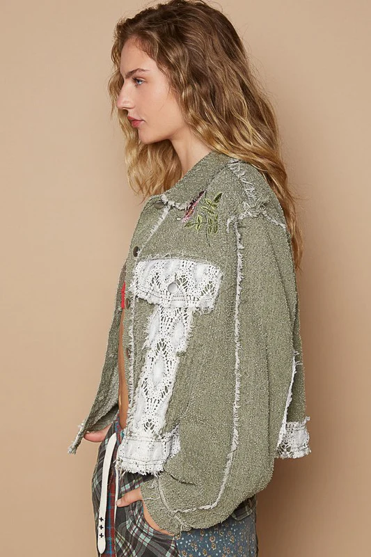 POL Crochet Patch Embroidered Button Up Jacket - Lositime