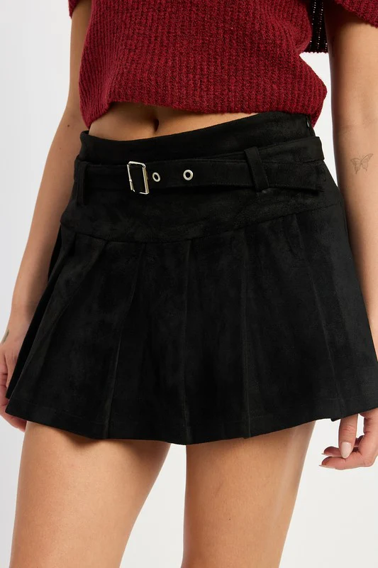 PLEATED SUEDE SKORT WITH BELT - Lositime
