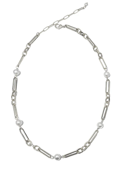 Kennedy Pearl Paperclip Necklace Silver - Lositime