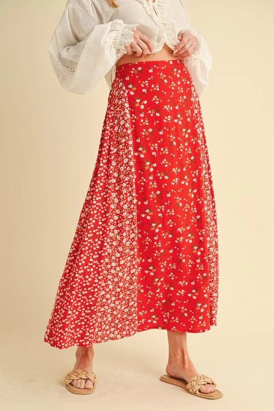 Aemi + Co Floral Elastic Waist Maxi Skirt - Lositime