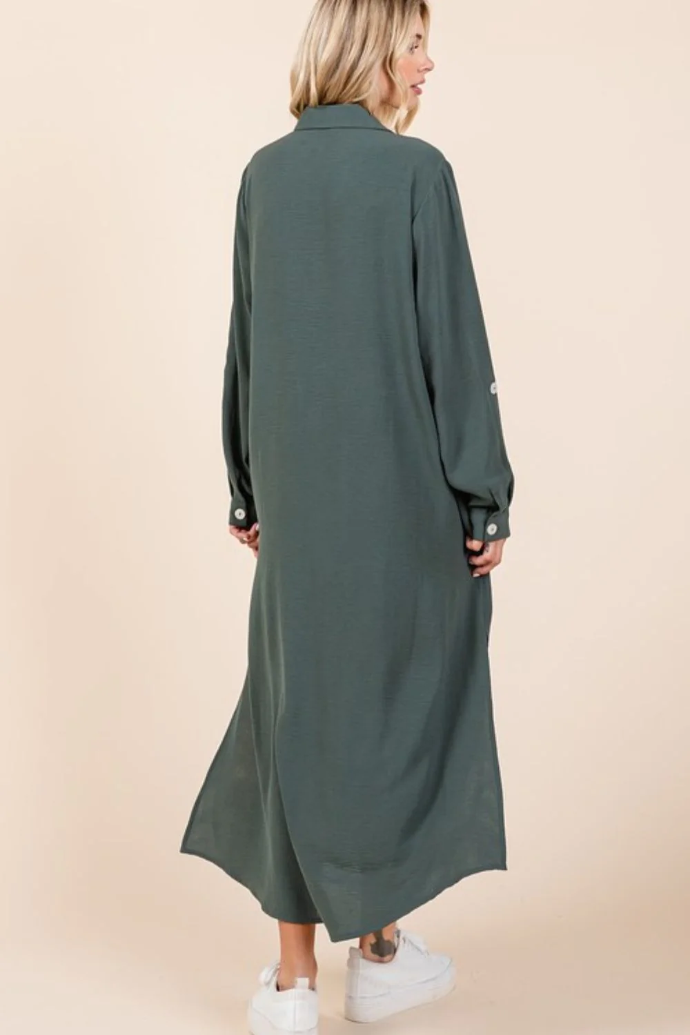 Mittoshop Airflow V-Neck Long Sleeve Button Down Maxi Dress - Lositime