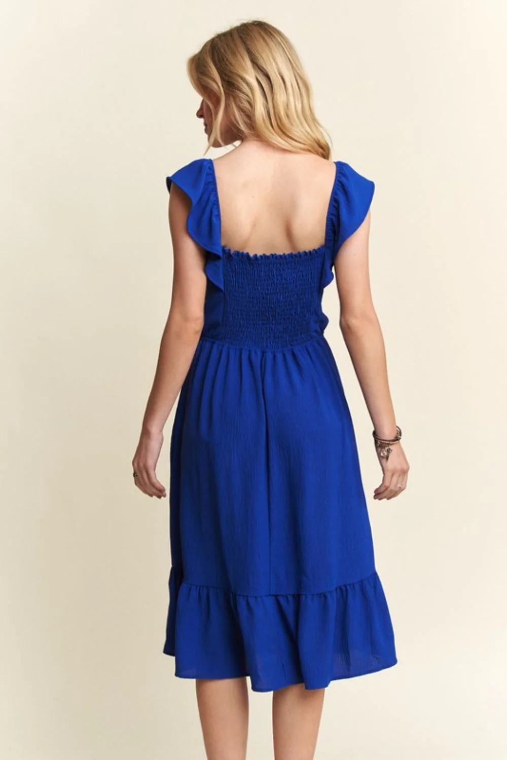 ADORA Smocked Square Neck Ruffled Cap Sleeve Dress - Lositime