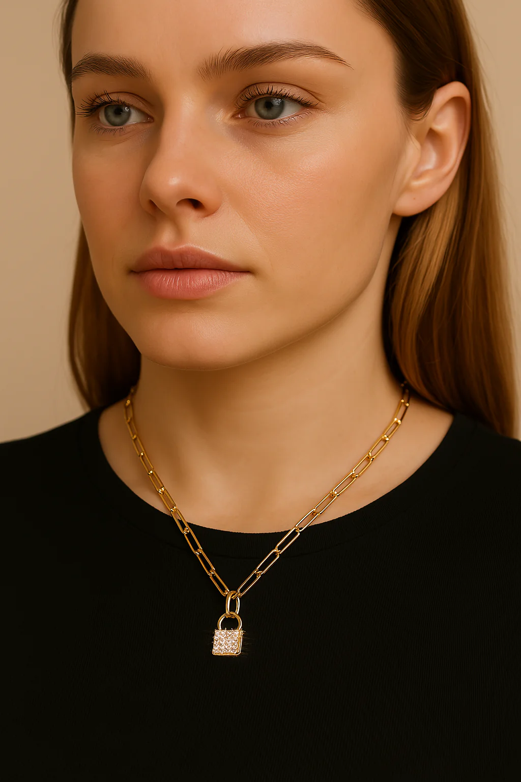 Lily Paperclip CZ Lock Necklace - Lositime