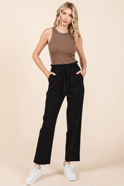 Mittoshop Paperbag Waist Tapered Straight Pants - Lositime