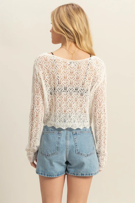 HYFVE Crochet Round Neck Cropped Knit Cover Up - Lositime