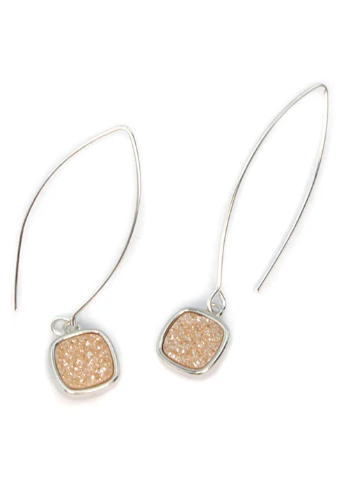 Mia Square Druzy Wire Earrings in Silver - Lositime