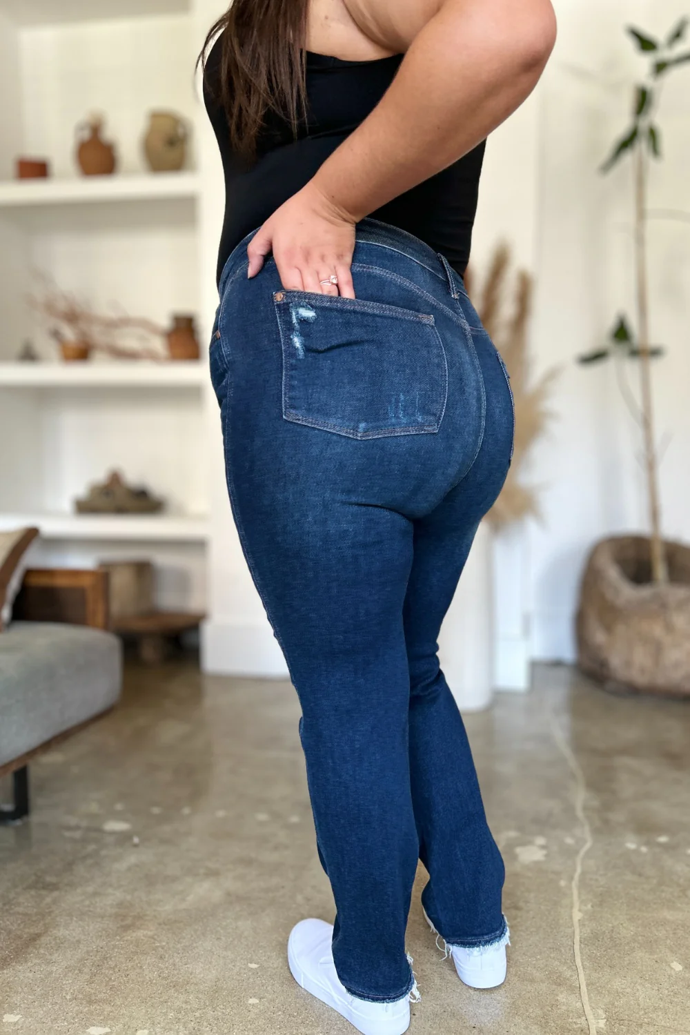 Judy Blue Full Size High Waist Rigid Magic Heavy Destroy Straight Jeans - Lositime