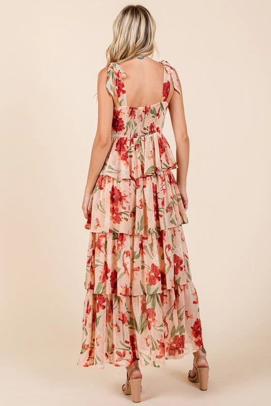 Mittoshop Layered Floral Sweetheart Neck Maxi Dress - Lositime