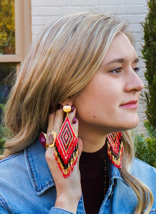 Anitha Beaded Earrings in Red - Lositime