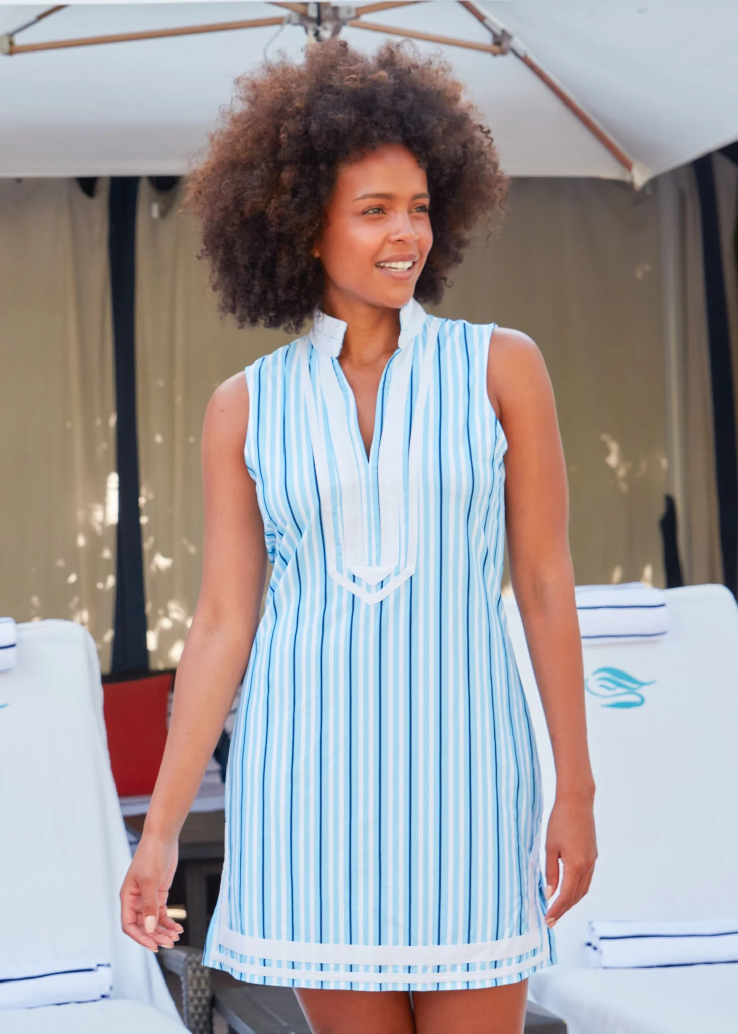 Blue Stripe Sleeveless Tunic Dress - Lositime