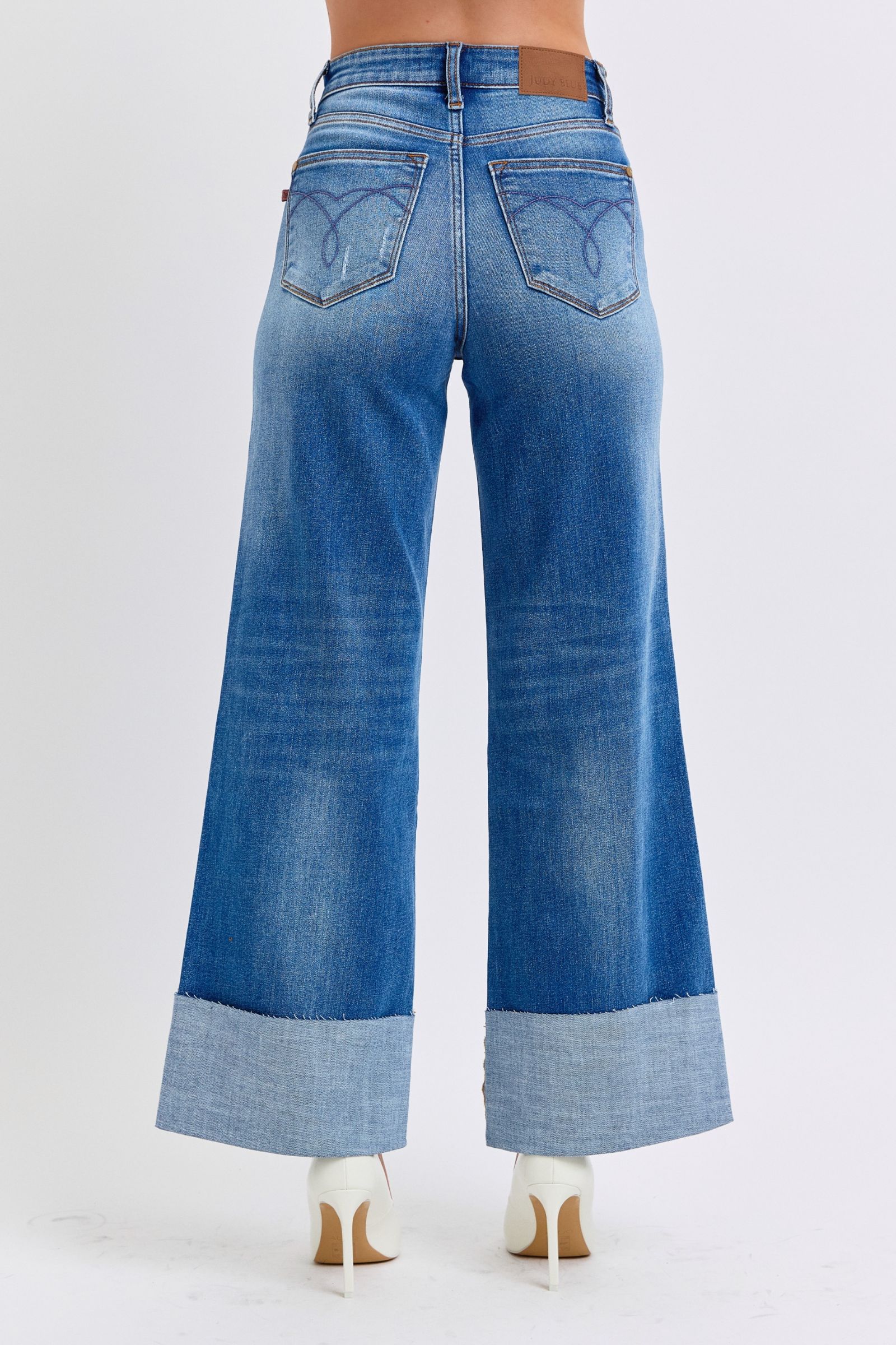 Judy Blue Full Size Distressed High Waist Wide Leg Jeans - Lositime