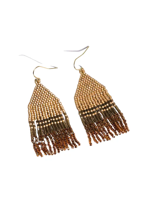 Regine Gold, Taupe, and Bronze Fringe Earrings - Lositime