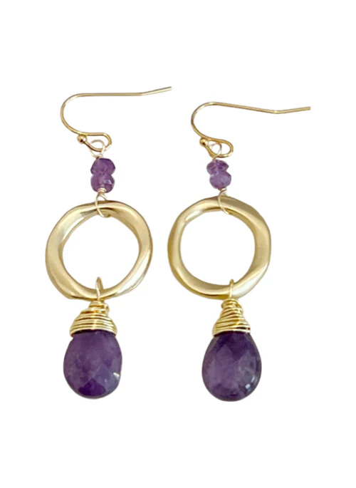 Emmi Amethyst & Gold Teardrop Earrings - Lositime