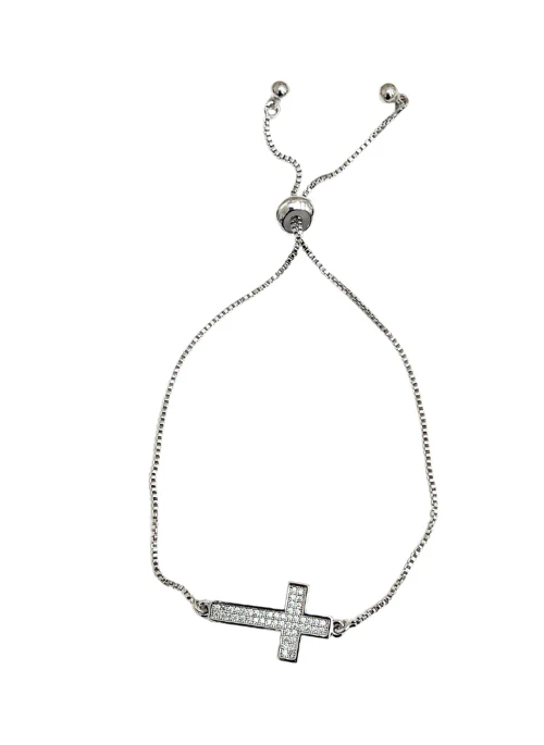 Pave Cross CZ Bracelet Silver - Lositime