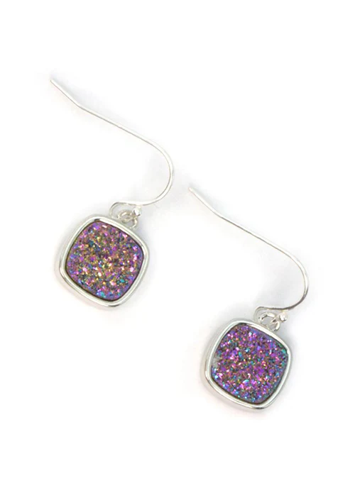 Christy Square Silver Druzy Earrings - Lositime